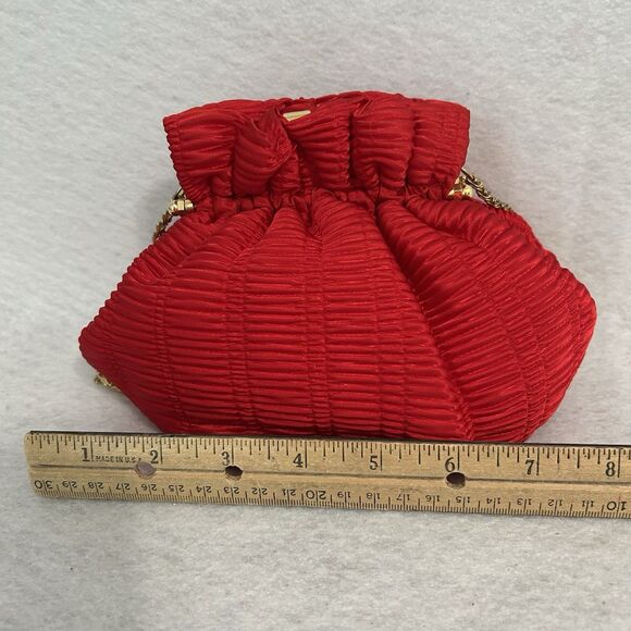 Bechamel Purse Women Red Silky Crossbody Fabric Gold Metal Trim Strap Formal Vtg - Picture 3 of 9